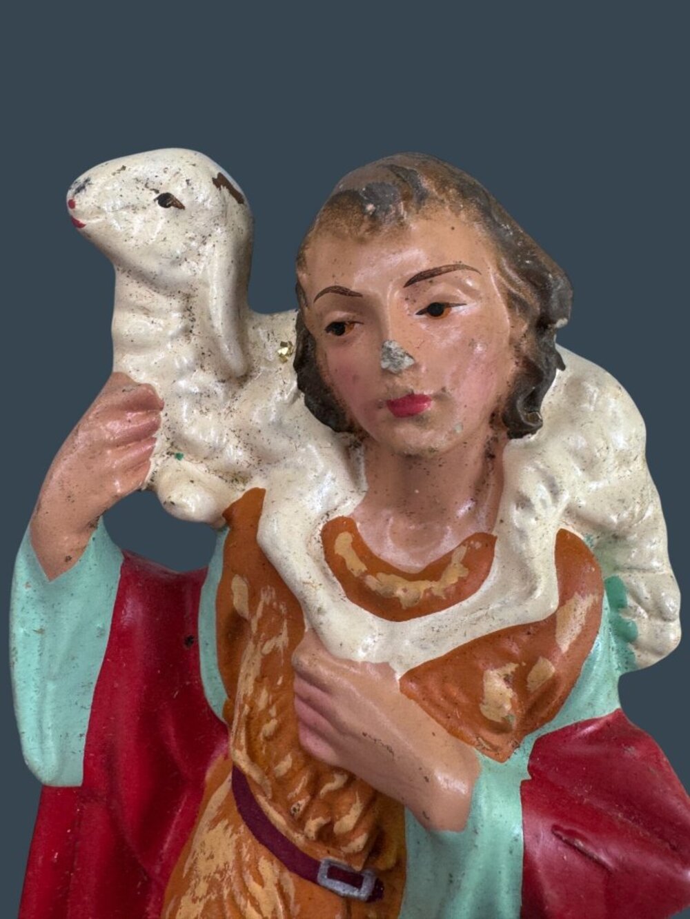 Vintage Italy Paper Mache Shepherd w Sheep Nativity Figure 8" Scale - Picture 4 of 11